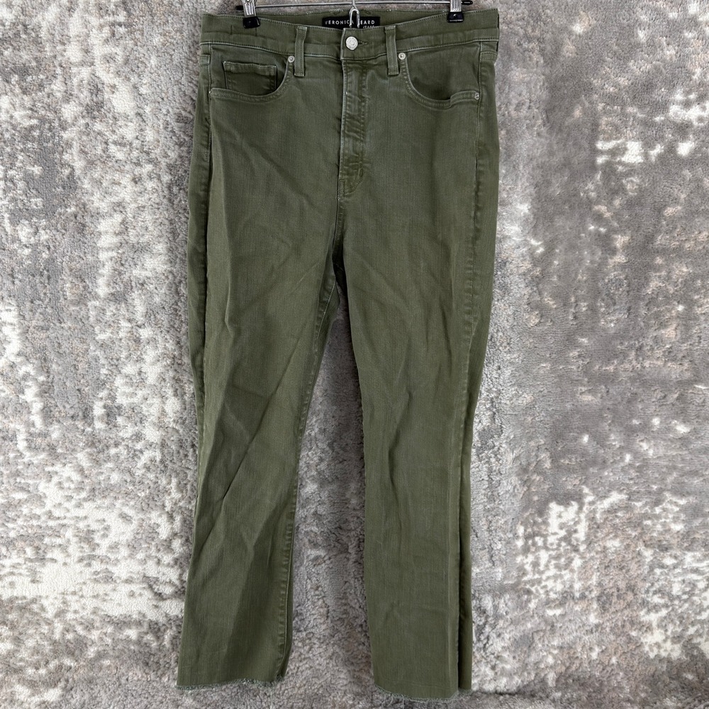 Veronica Beard Size 32 High Rise Raw Hem Stretch Cropped Flare Jeans Green Women